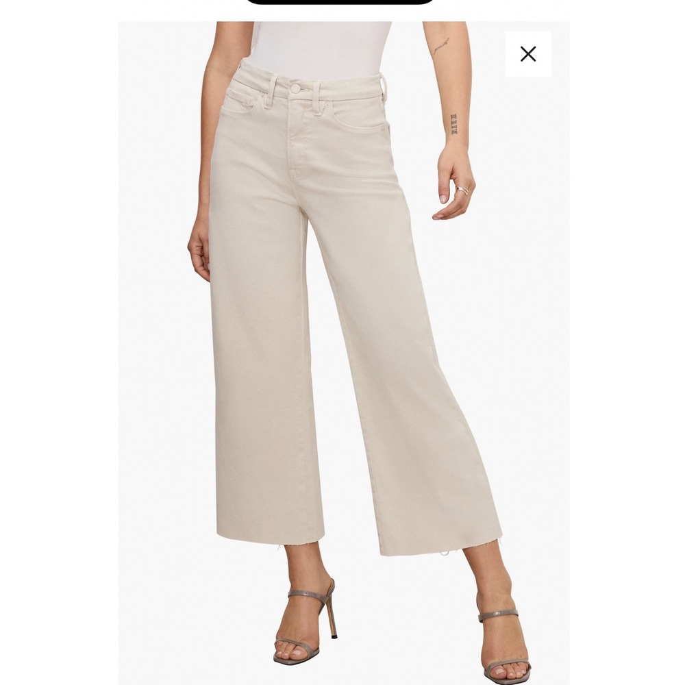Good American Good‎ Waist Palazzo Crop Jeans Bone Wide Leg Raw Hem 0/25